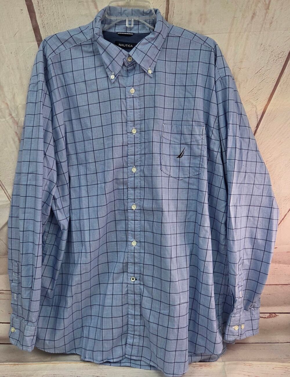 Nautica Men's XXL Blue Plaid Button Up Long Sleeve Shirt
